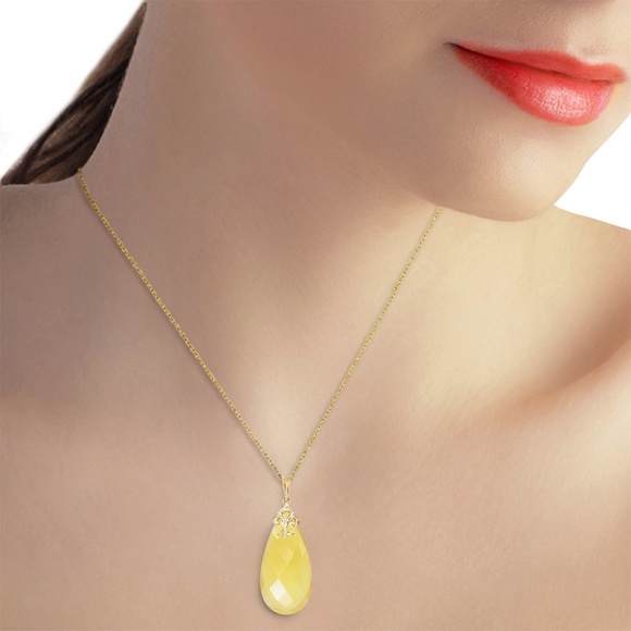 14K. SOLID GOLD NECKLACE WITH YELLOW ONYX - Picture 3 of 7